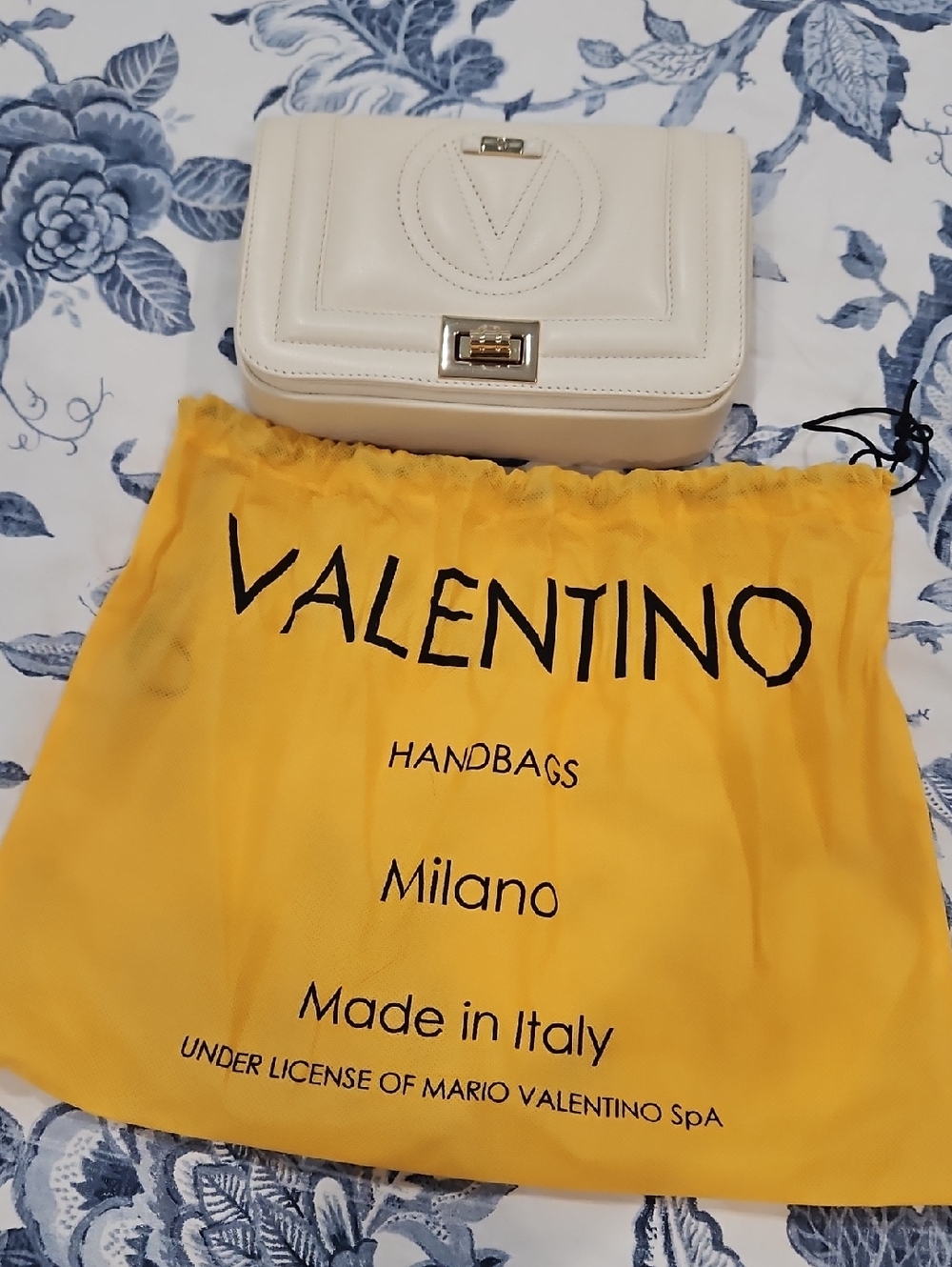 Valentino Cream Leather Crossbody Bag with Gold Hardware
